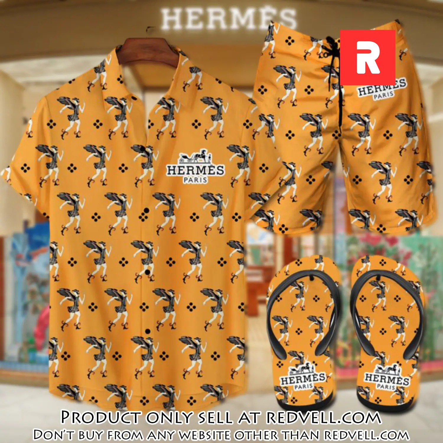 Hermes flip flops and combo hawaii shirt shorts luxury brand summer outfit hsf080 rv4923632